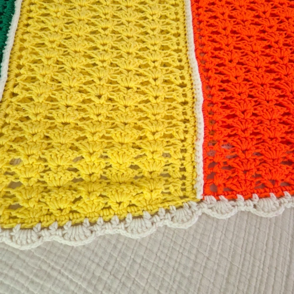 SOLD - Vintage Rainbow Striped Crochet Throw Blanket / Retro Granny - Picture 5 of 7
